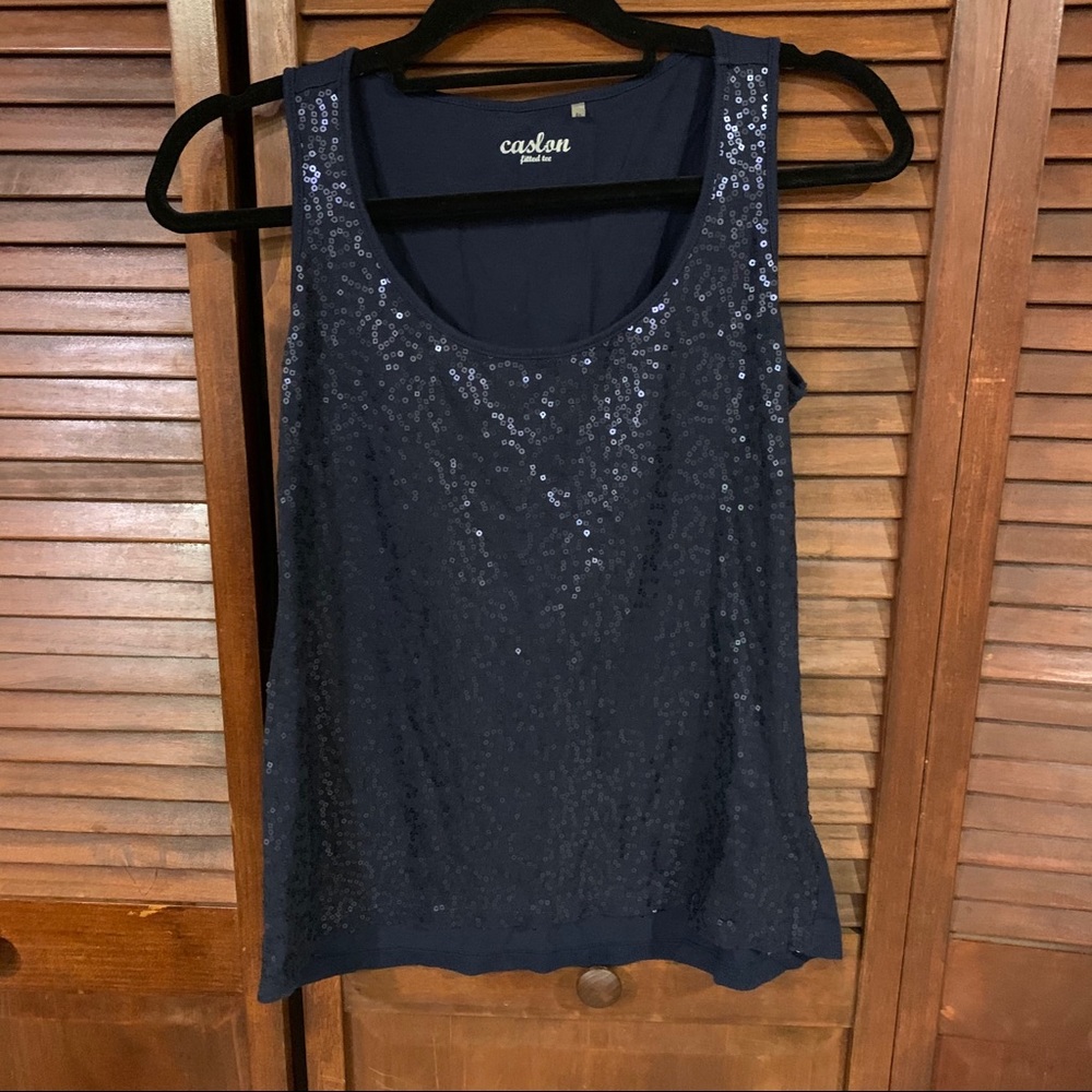 Navy Sequin Front Tank Top